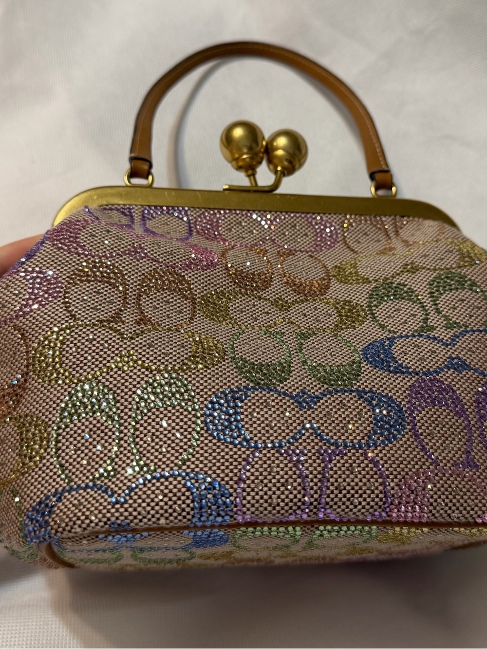 Coach Kisslock Rainbow Crystals Metallic Signature Print Like New